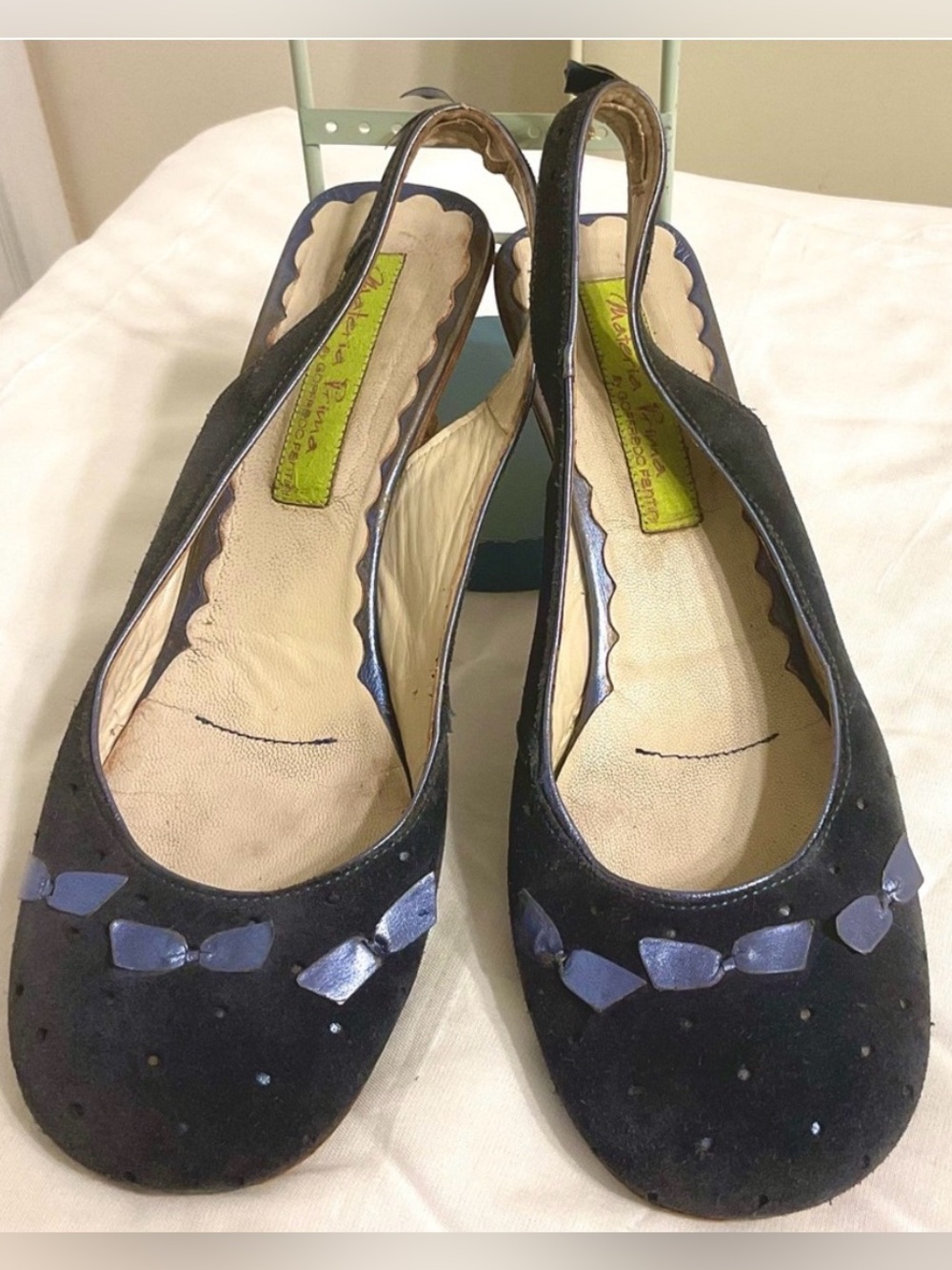 MATERIA PRIMA by GOFFREDO FANTINI Round Toe Slingback Blue Suede Italian Pumps